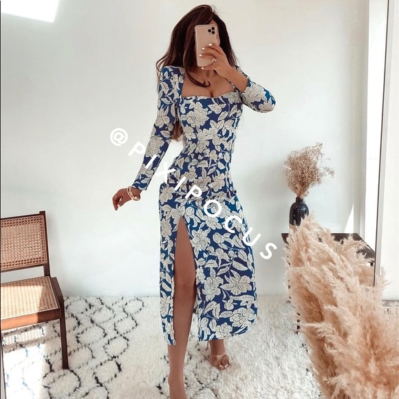 Zara | Dresses | Zara Printed Satin Midi Dress Blue White | Poshmark